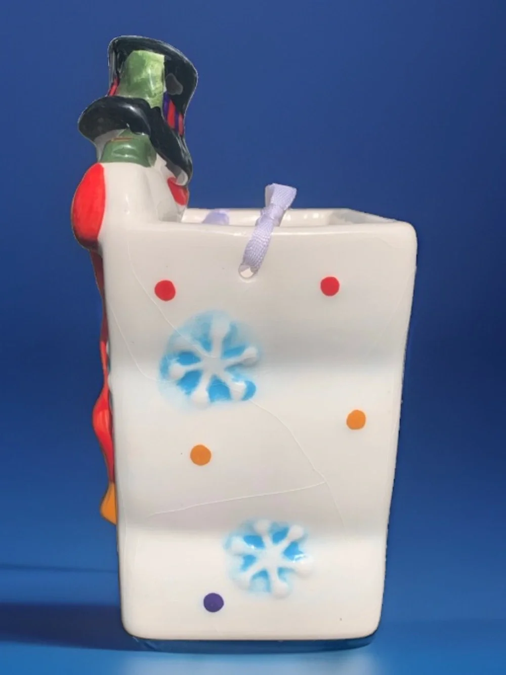 Ceramic Snowman Decorative Candy Dish / Votive Holder / planter / pen holder